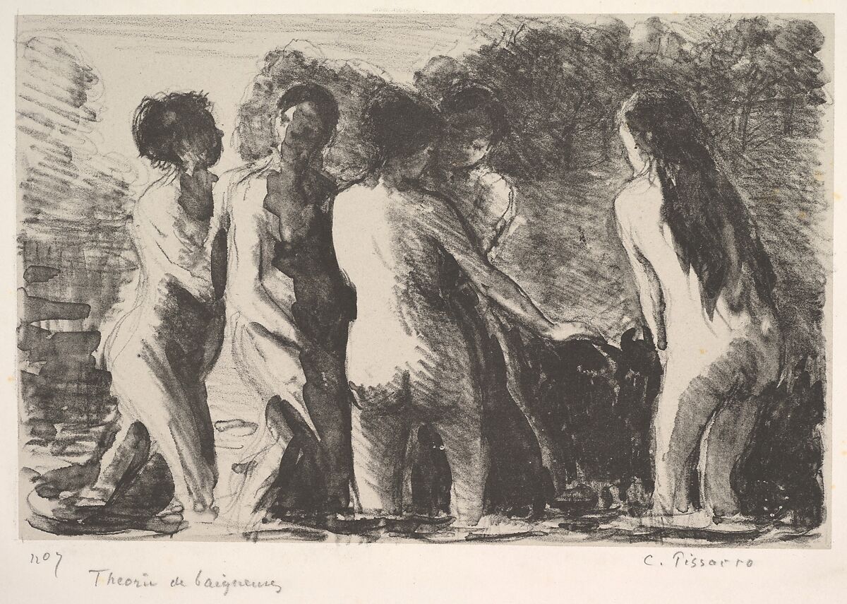 Group of Bathers, Camille Pissarro (French, Charlotte Amalie, Saint Thomas 1830–1903 Paris), Lithograph on chine collé; only state 