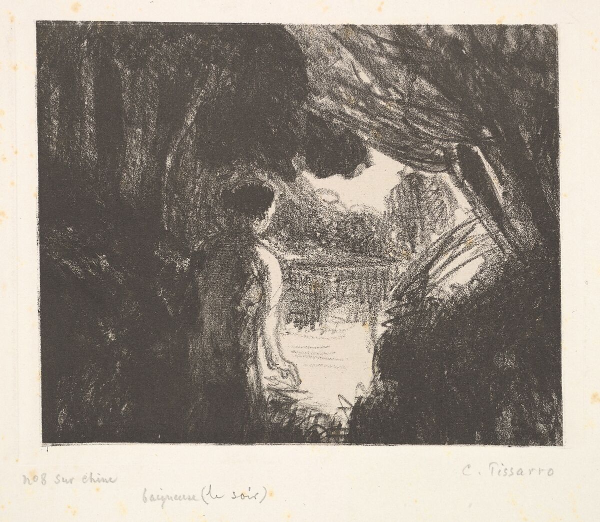 Bather, Evening, Camille Pissarro (French, Charlotte Amalie, Saint Thomas 1830–1903 Paris), Lithograph on chine collé; only state 