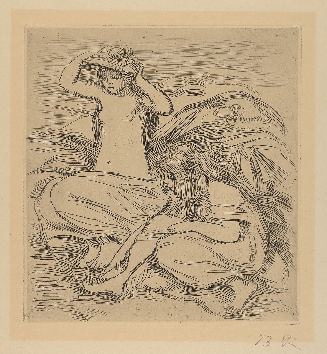 Two Bathers (Les Deux Baigneuses), Auguste Renoir (French, Limoges 1841–1919 Cagnes-sur-Mer), Etching on off-white wove paper; only state 