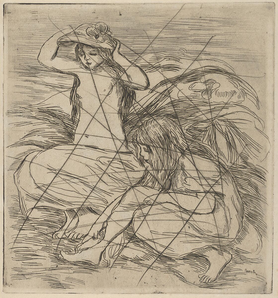 Les Deux Baigneuses (Cancelled impression), Auguste Renoir (French, Limoges 1841–1919 Cagnes-sur-Mer), Etching on wove paper; impression from cancelled plate 