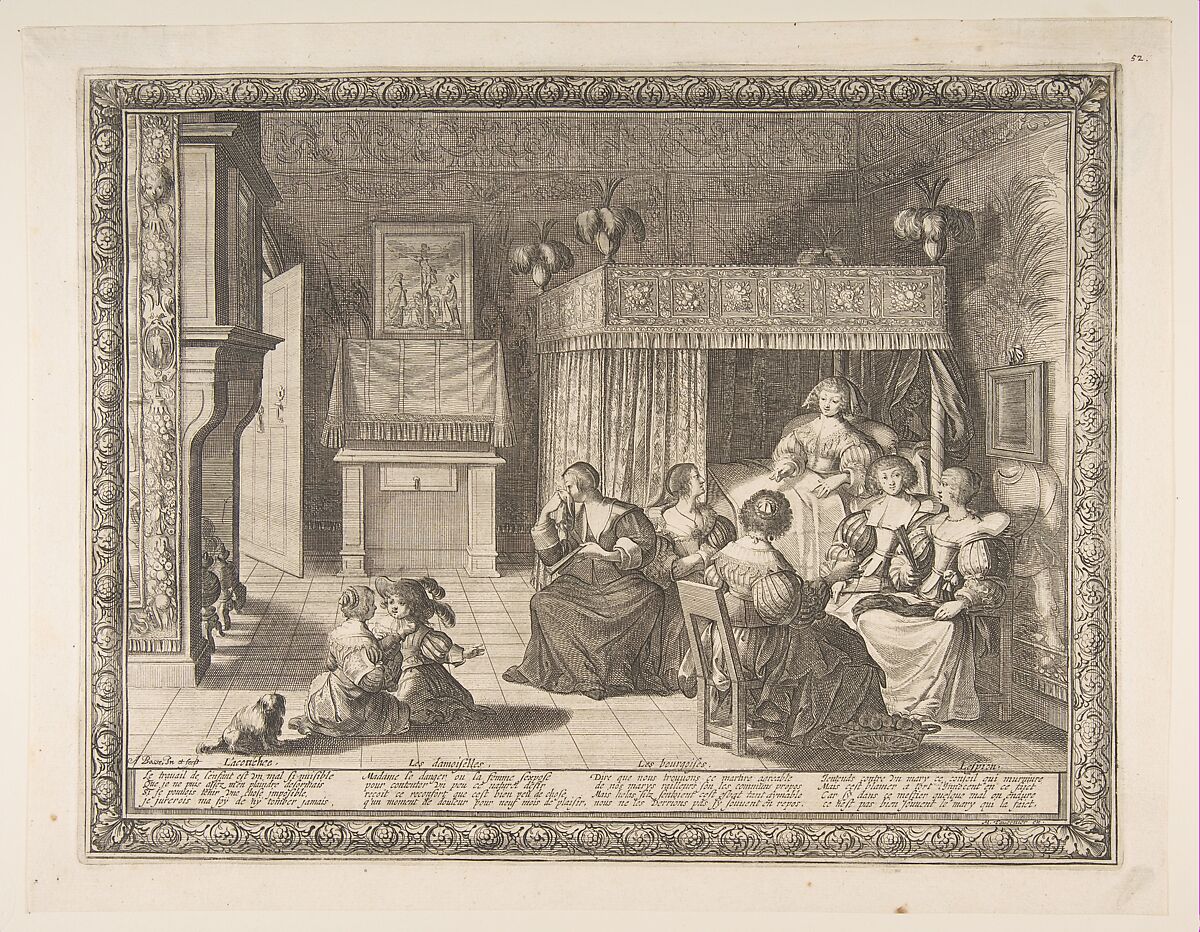 Visit to the New Mother, Abraham Bosse (French, Tours 1602/04–1676 Paris), Etching with engraving; first state of two 