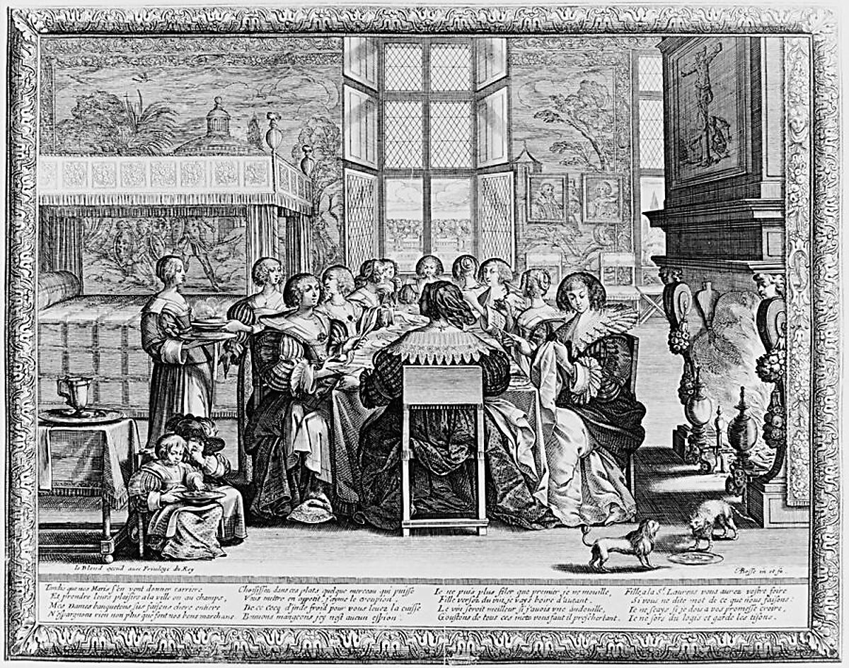 Wives at Table During the Absence of Their Husbands, Abraham Bosse (French, Tours 1602/04–1676 Paris), Etching