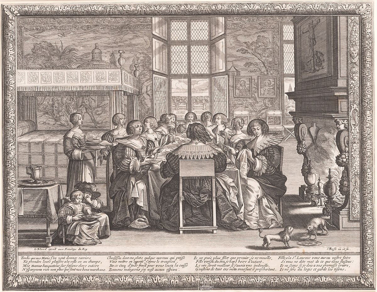 Wives at Table During the Absence of Their Husbands, Abraham Bosse (French, Tours 1602/04–1676 Paris), Etching