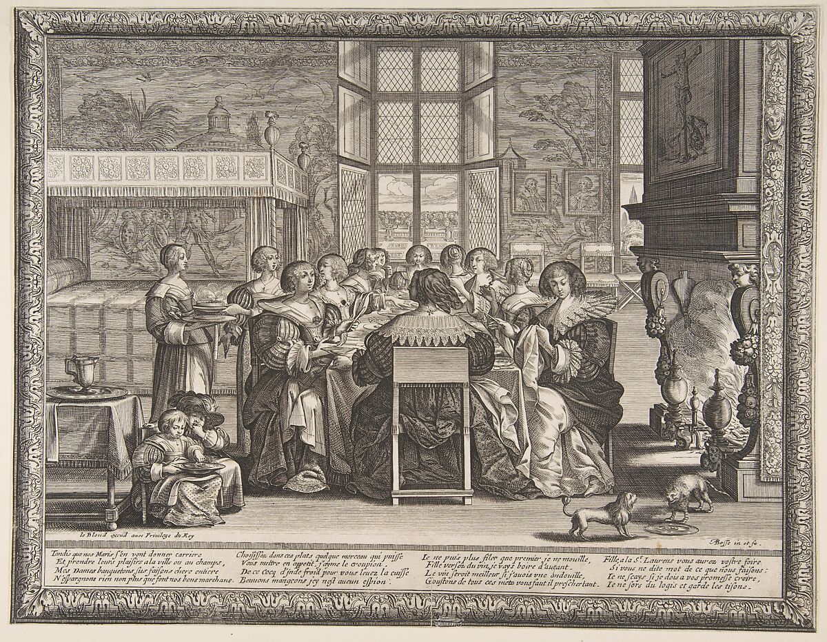 Wives at Table During the Absence of Their Husbands, Abraham Bosse (French, Tours 1602/04–1676 Paris), Etching 