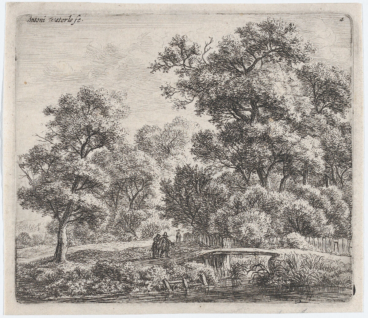 A Man and a Woman Near a Small Bridge (L'Homme et la Femme Près du Petit Pont), Anthonie Waterloo (Dutch, Lille 1609–1690 Utrecht), Etching, first state of three 