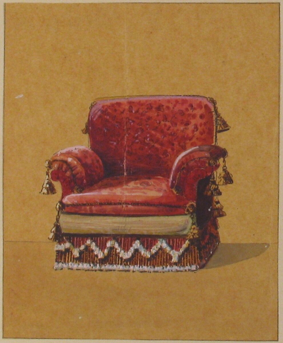 Design for an Armchair, A. Damon et Cie. (French, active ca. 1870–1900), Graphite, pen and black ink, watercolor and gouache; framing lines in graphite