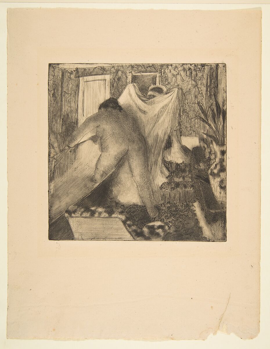 Leaving the Bath, Edgar Degas (French, Paris 1834–1917 Paris), Drypoint and aquatint on wove paper; fifteenth state of twenty-two or more states