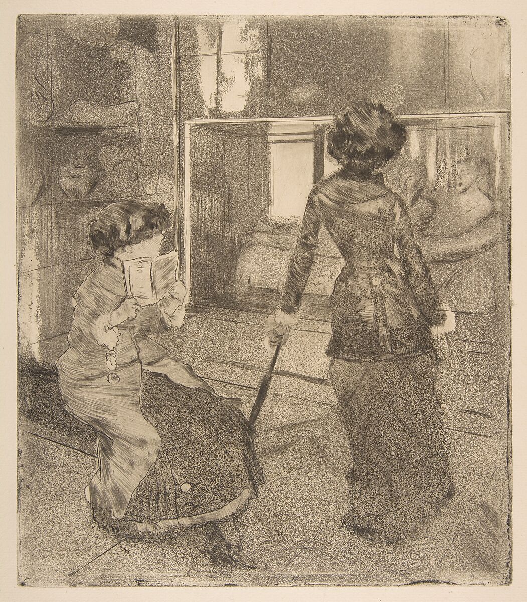 Mary Cassatt at the Louvre: The Etruscan Gallery, Edgar Degas (French, Paris 1834–1917 Paris), Soft-ground, drypoint, aquatint, and etching; third state of nine 