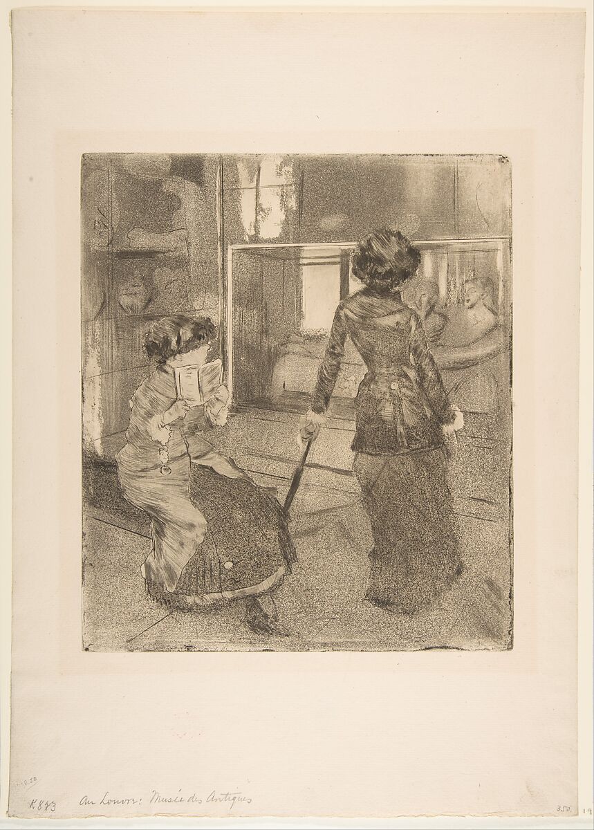 Mary Cassatt at the Louvre: The Etruscan Gallery, Edgar Degas (French, Paris 1834–1917 Paris), Soft-ground, drypoint, aquatint, and etching; third state of nine