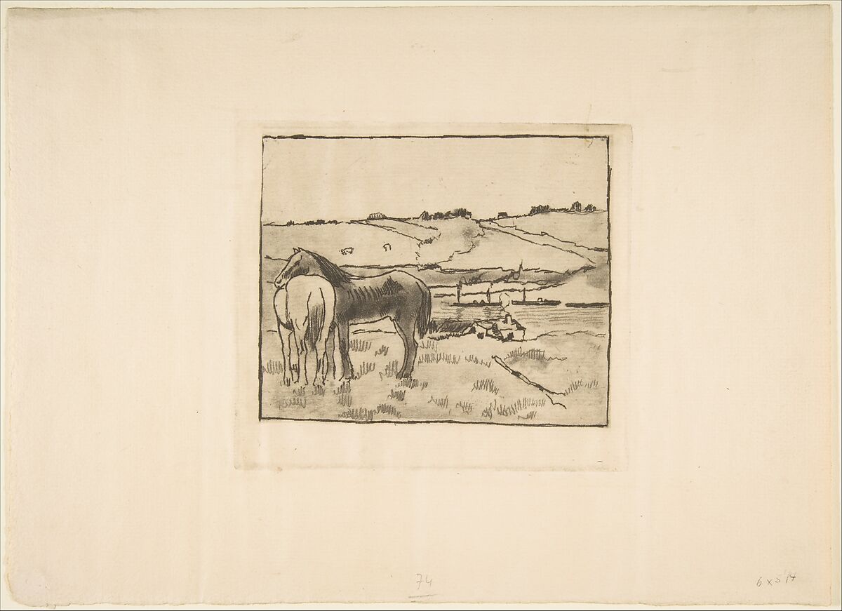 Horses in the Meadow, Edgar Degas (French, Paris 1834–1917 Paris), Softground etching, aquatint, and drypoint on laid paper; second state of three (unique impression)