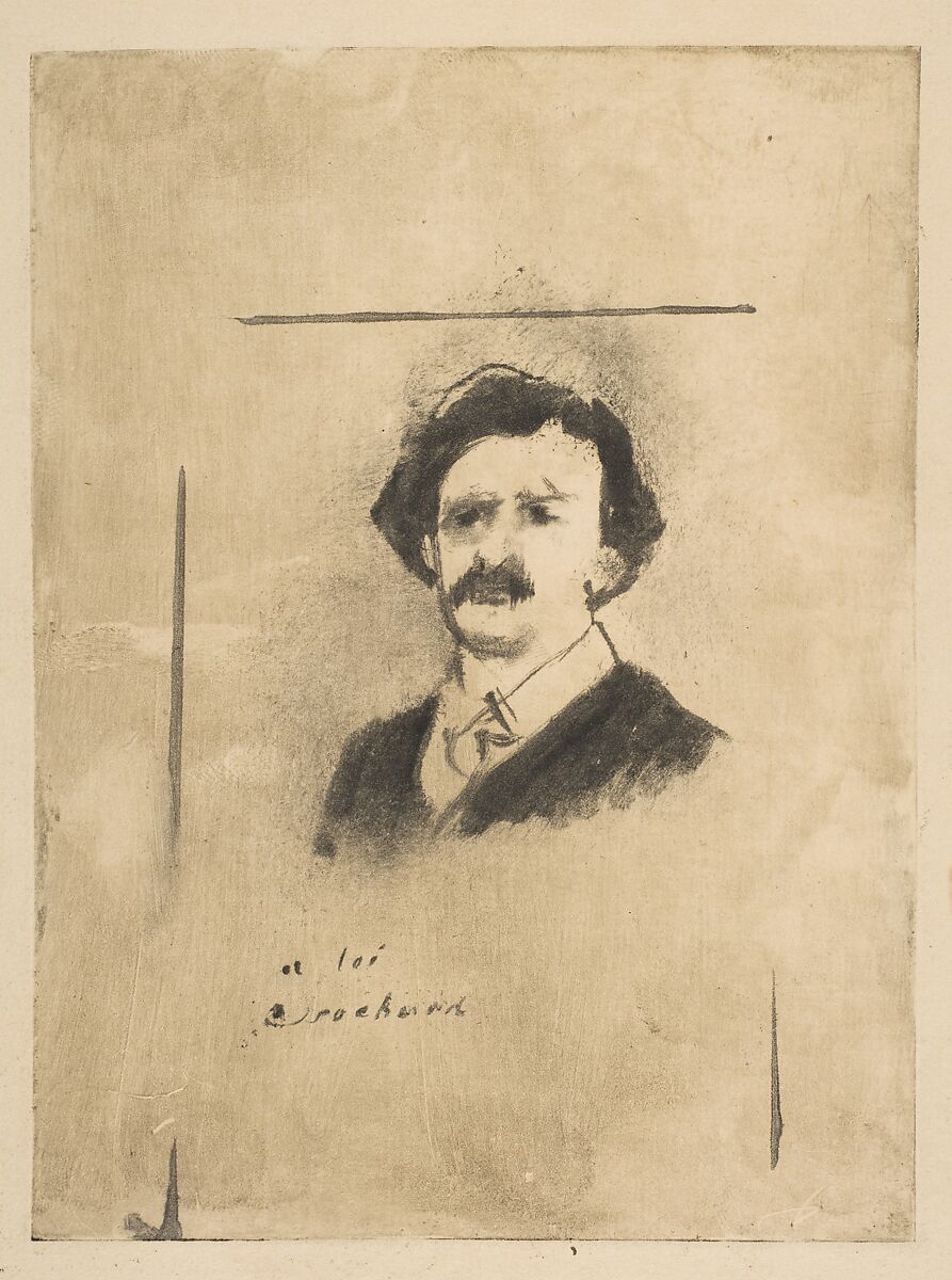 Portrait of Virginie Cardinal's Favorite, the Actor Crochard (illustration for La Famille Cardinal by Ludovic Halévy), Edgar Degas (French, Paris 1834–1917 Paris), Black ink printed on laid paper, mounted on heavy paper (monotype) 