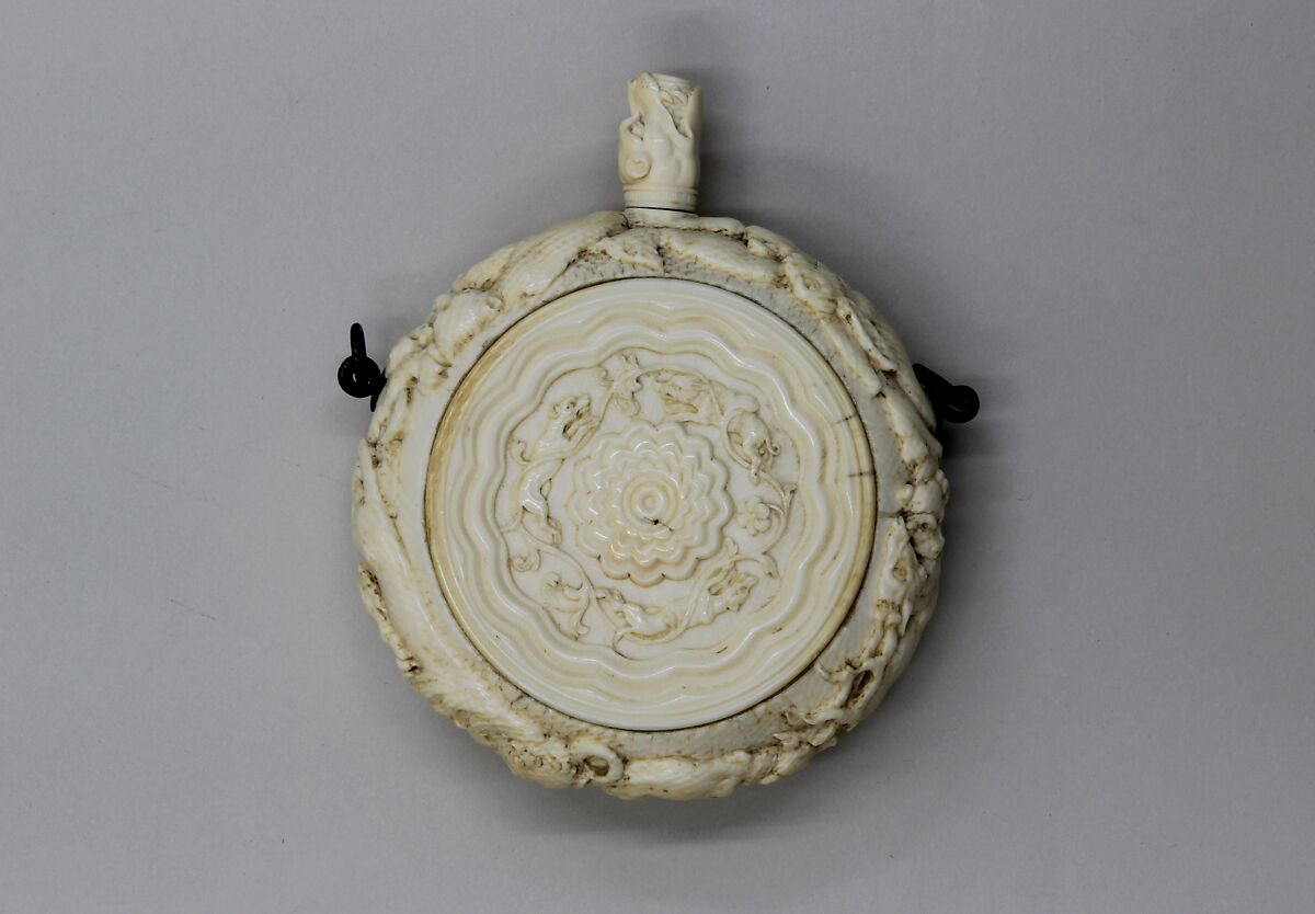 Powder Flask, Ivory, copper alloy, German