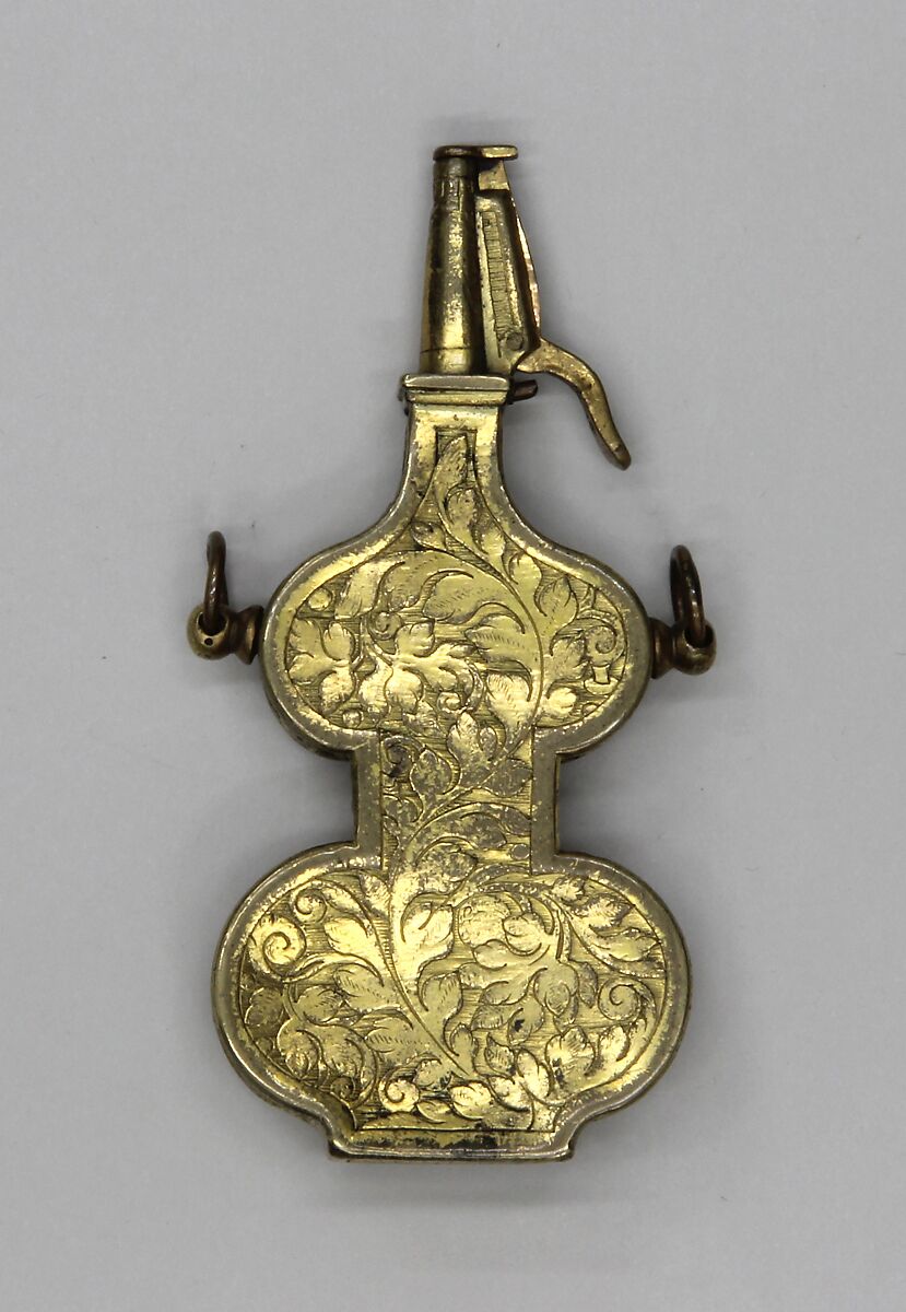 Priming Flask with Sundial and Compass, Brass, gold, silver, steel, German, probably Nuremberg