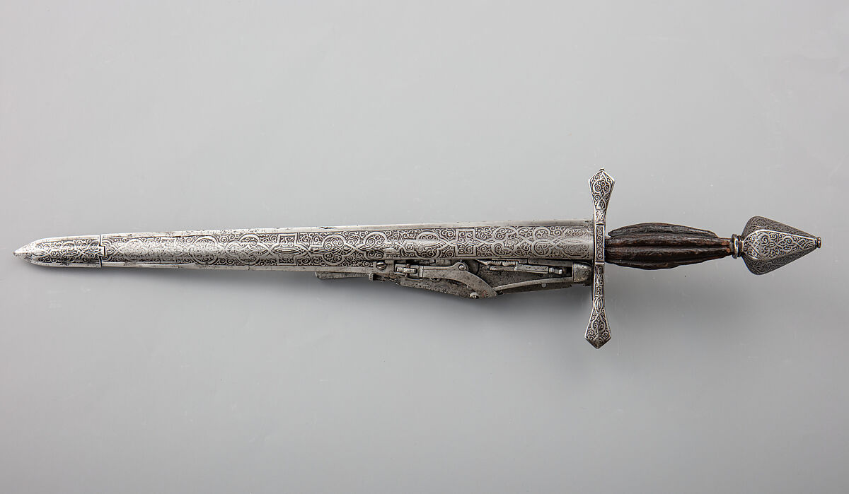 Combination Dagger and Wheellock Pistol, Steel, wood, German, possibly Saxony