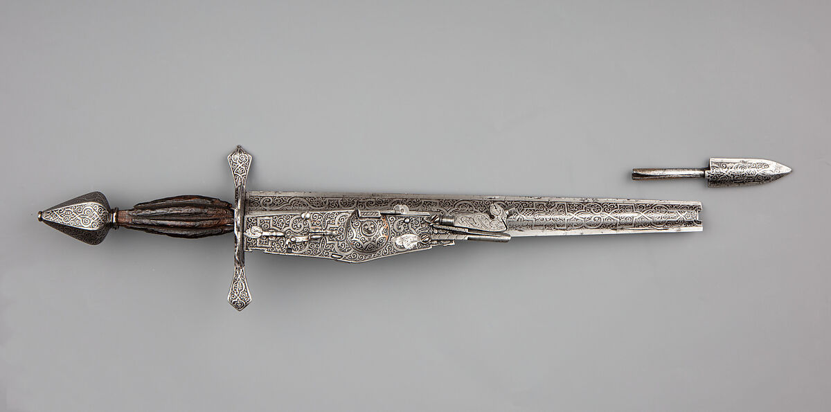 Combination Dagger and Wheellock Pistol, Steel, wood, German, possibly Saxony