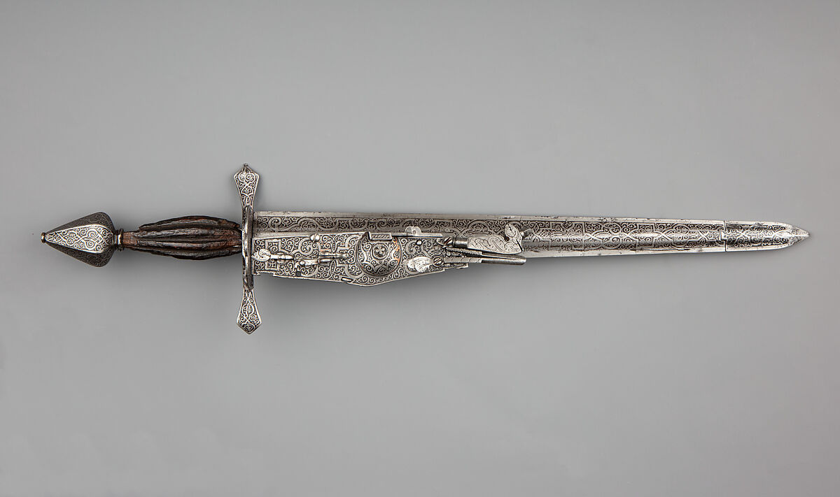Combination Dagger and Wheellock Pistol, Steel, wood, German, possibly Saxony 