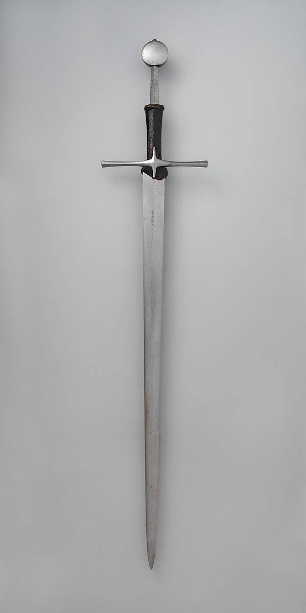 Hand-and-a-Half Sword, Steel, leather, wood, copper alloy, European or possibly British 