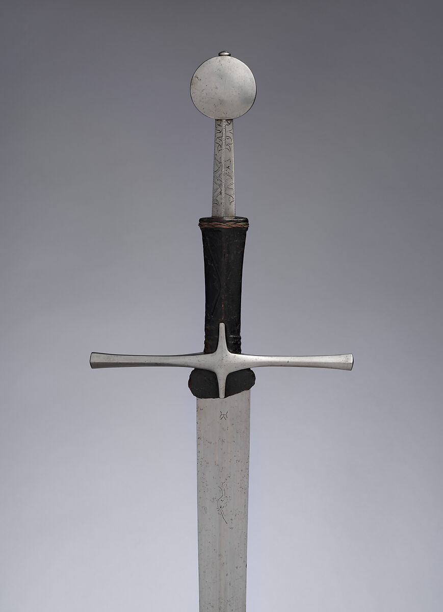 Hand-and-a-Half Sword, Steel, leather, wood, copper alloy, European or possibly British