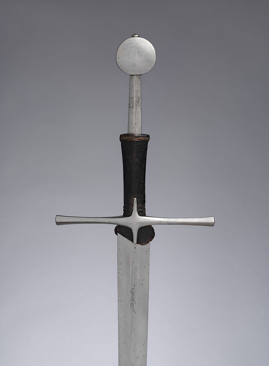 Hand-and-a-Half Sword, Steel, leather, wood, copper alloy, European or possibly British