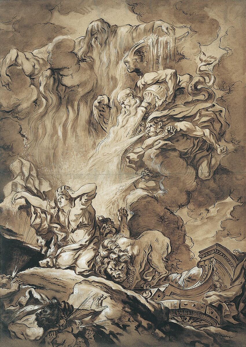 The Deliverance of Cybele, an Allegory of the Seasons, Gabriel François Doyen (French, Paris 1726–1806 St. Petersburg), Pen and black ink, brush and brown wash, heightened with white gouache, over black chalk underdrawing 