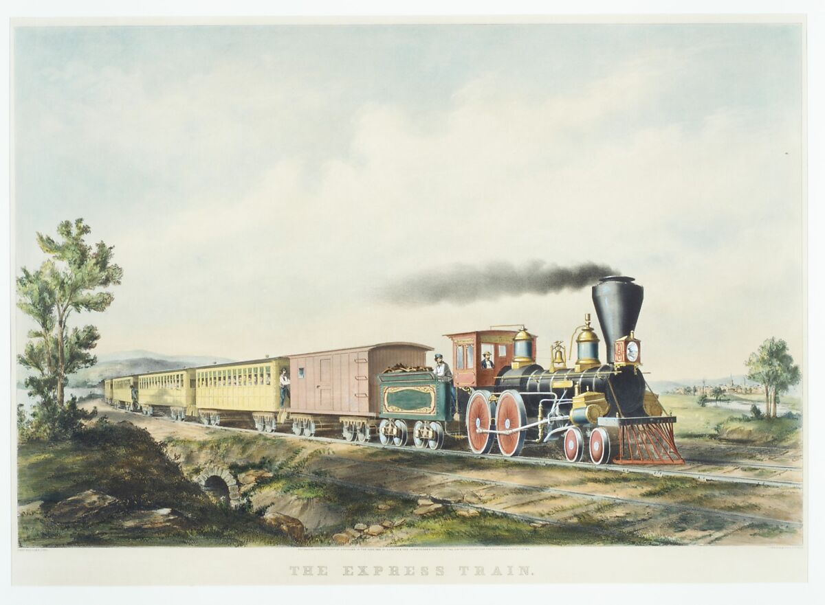 The Express Train, Charles Parsons (American (born England), Hampshire 1821–1910 New York), Hand-colored lithograph 