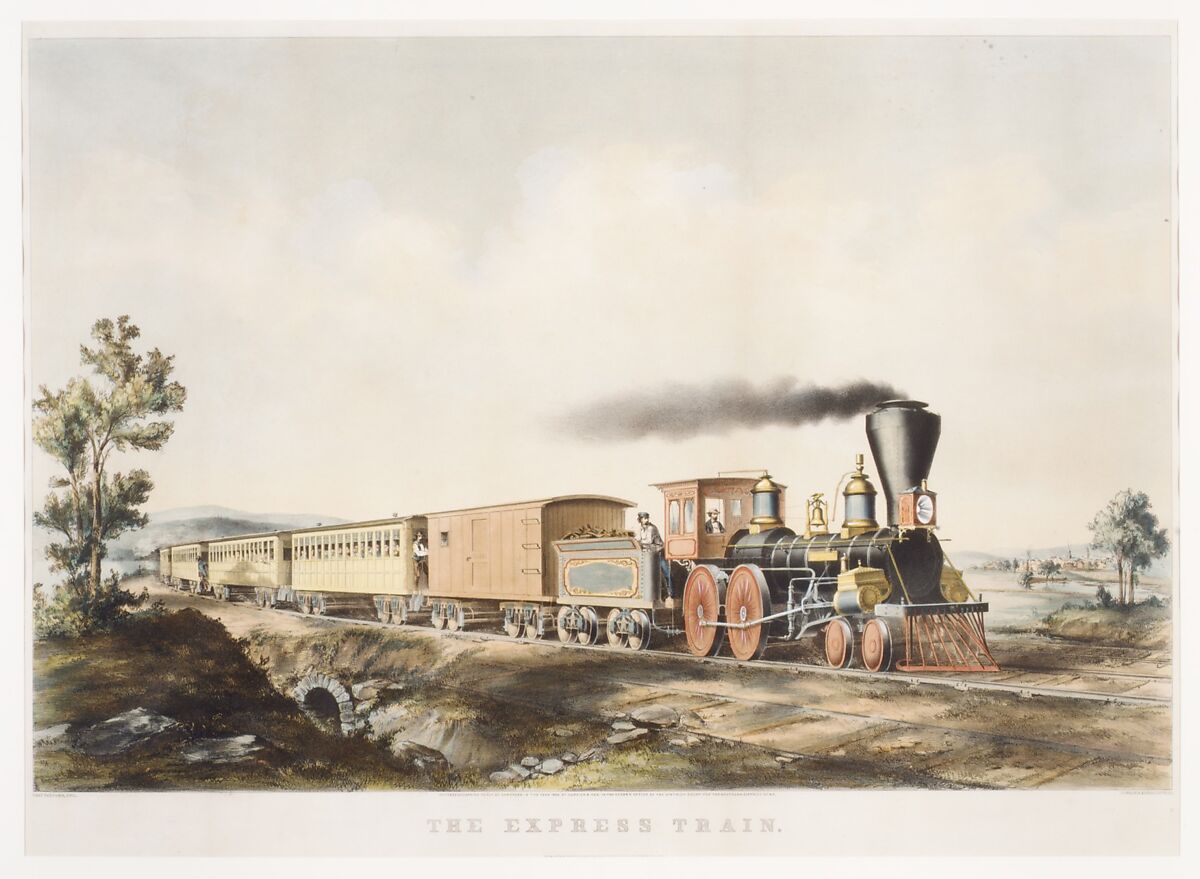The Express Train, Charles Parsons (American (born England), Hampshire 1821–1910 New York), Hand-colored lithograph 