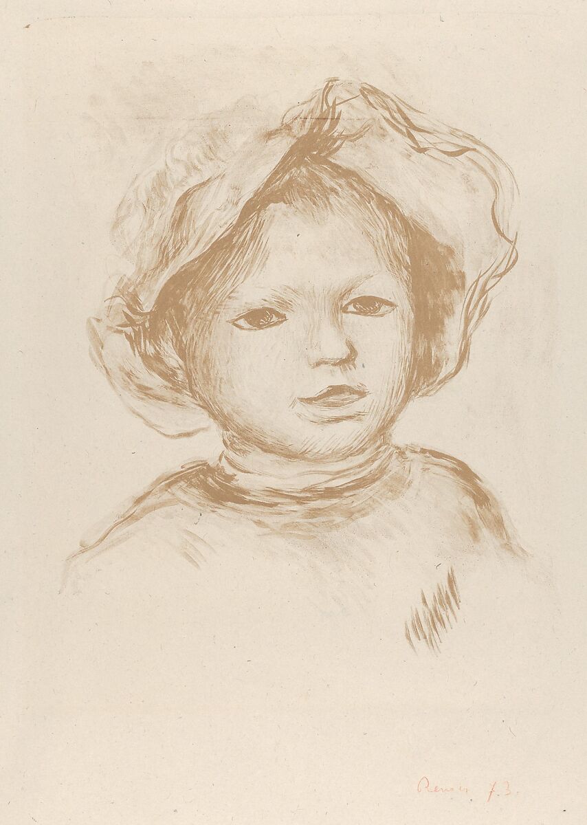 Pierre Renoir from the Front (Head of a Child / Tête d'enfant), Auguste Renoir (French, Limoges 1841–1919 Cagnes-sur-Mer), Lithograph printed in brown on China paper 