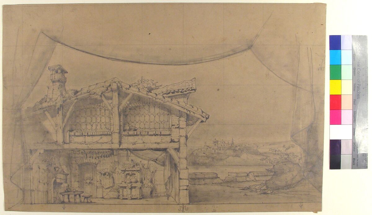 Design for a Stage Set at the Opéra, Paris: Interior of a Cottage, Eugène Cicéri (French, Paris 1813–1890 Fontainebleau), Graphite
