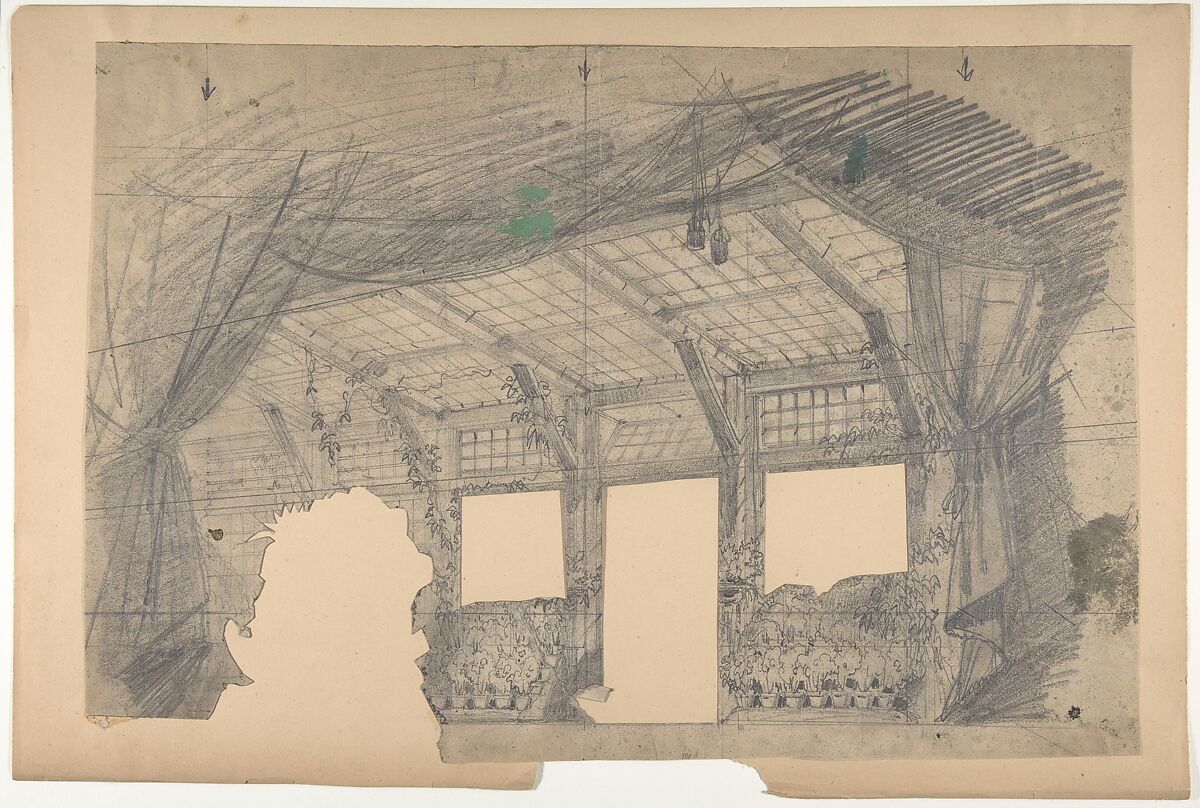 Design for a Stage Set at the Opéra, Paris: a Greenhouse, Eugène Cicéri (French, Paris 1813–1890 Fontainebleau), Graphite 