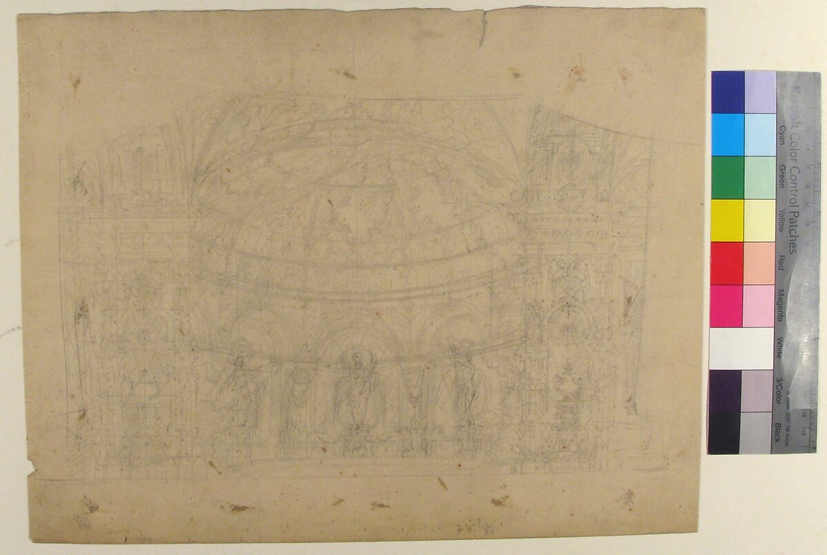 Design for a Stage Set at the Opéra, Paris: Domed Interior (recto); Sketches for Dome and Doors (verso), Eugène Cicéri (French, Paris 1813–1890 Fontainebleau), Graphite