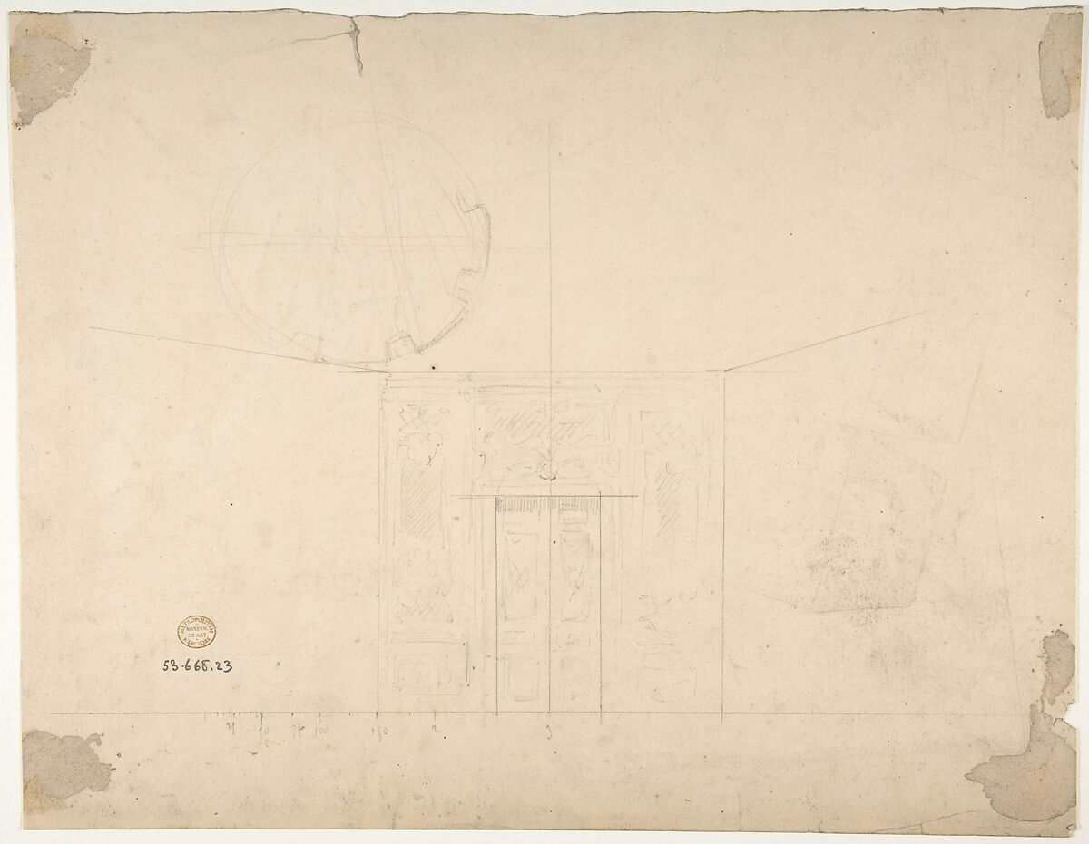 Design for a Stage Set at the Opéra, Paris: Domed Interior (recto); Sketches for Dome and Doors (verso), Eugène Cicéri (French, Paris 1813–1890 Fontainebleau), Graphite