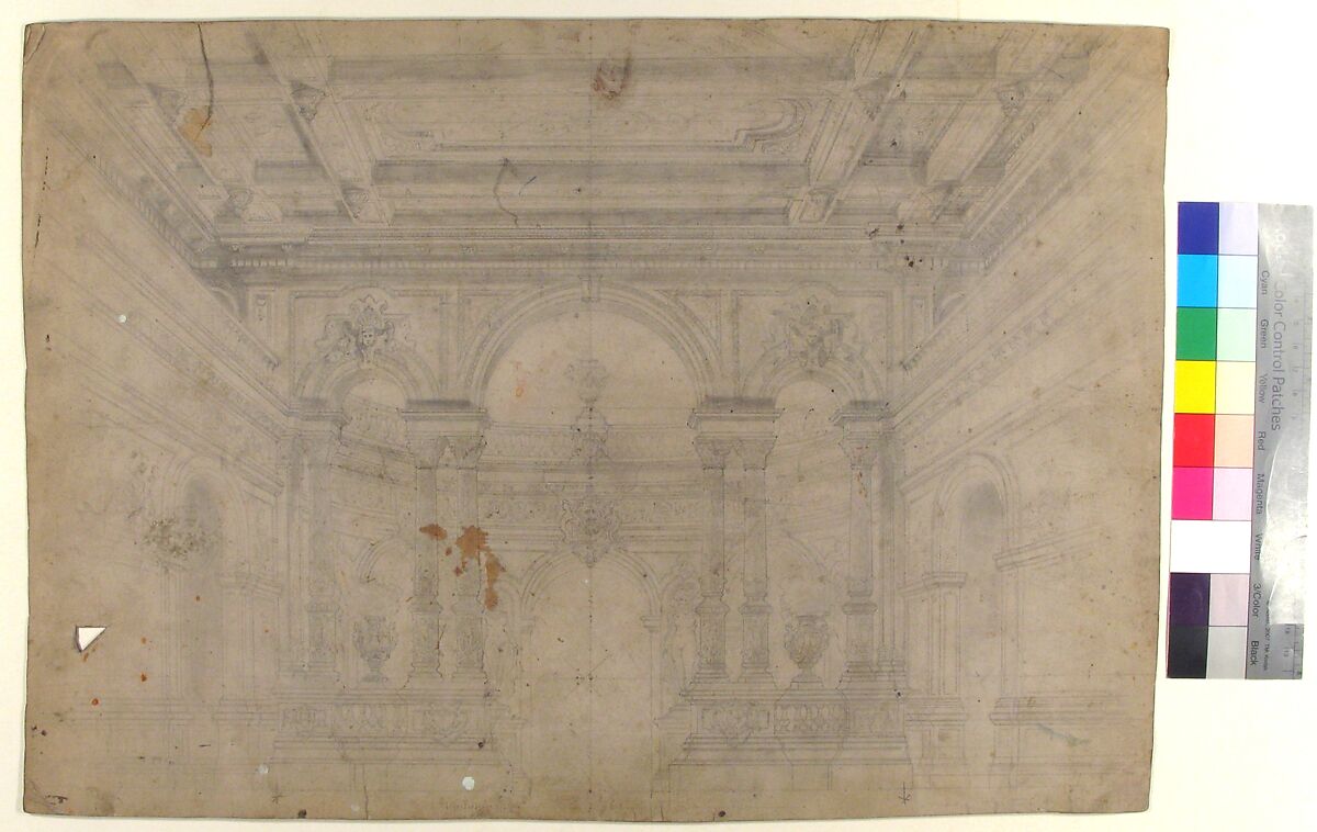 Design for a Stage Set at the Opéra, Paris: Interior with Coiffered Ceiling, Eugène Cicéri (French, Paris 1813–1890 Fontainebleau), Graphite