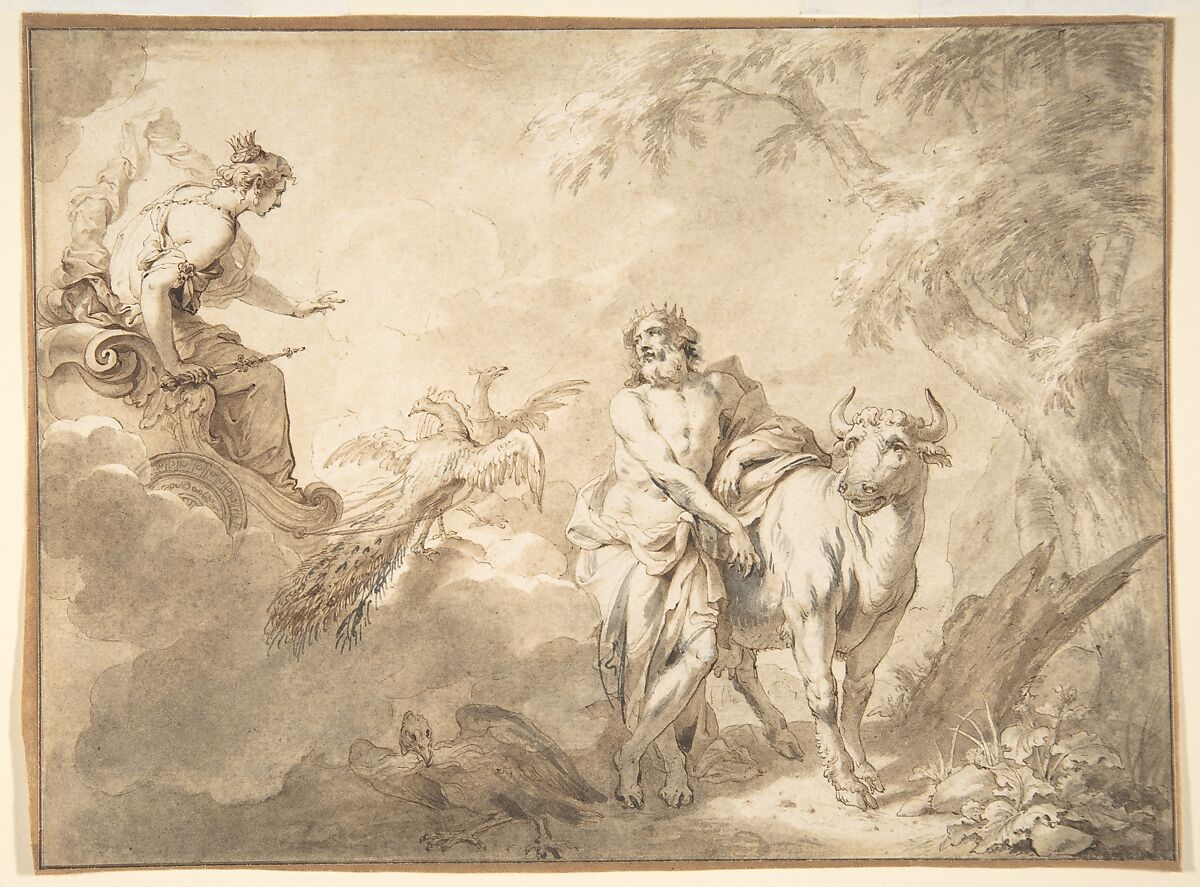 Illustrations to the Metamorphoses of Ovid: Jupiter and Io (.1); Jupiter and Io, disguised as a white beifer (.2); Mercury Rescuing Io from Argus (.3), Godfried Maes (Antwerp 1649–1700 Antwerp), Black chalk, pen and brown ink, brown and gray wash 