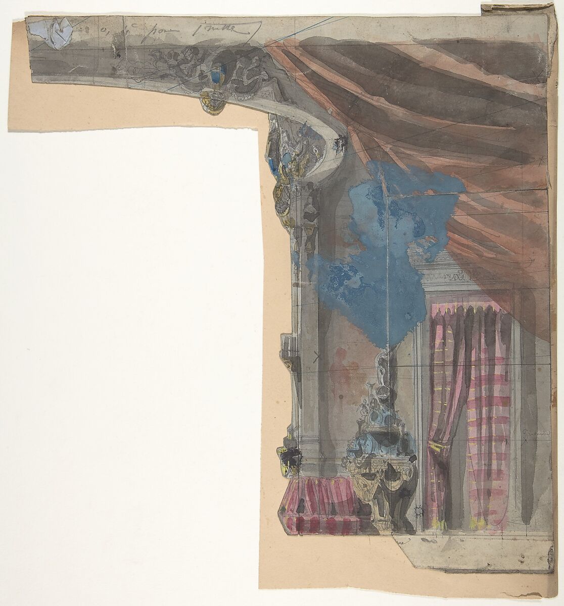 Design for a Stage Set at the Opéra, Paris, Eugène Cicéri (French, Paris 1813–1890 Fontainebleau), Watercolor, gouache, over graphite 