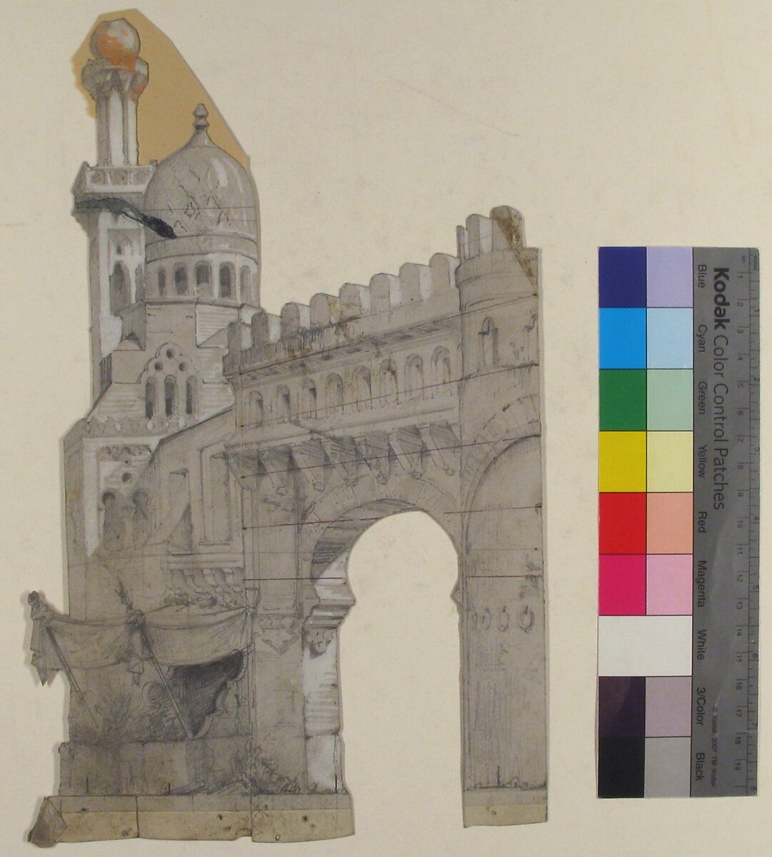Design for a Stage Set at the Opéra, Paris, Eugène Cicéri (French, Paris 1813–1890 Fontainebleau), Graphite, gouache, heightened with white