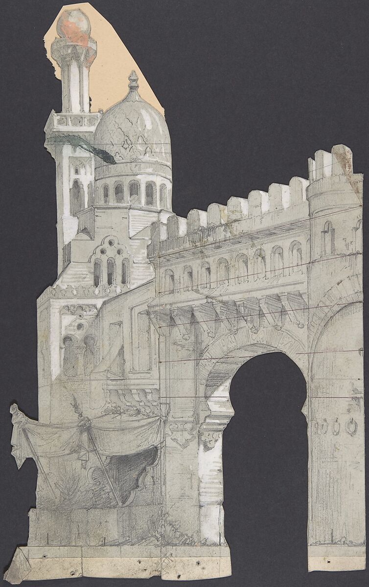 Design for a Stage Set at the Opéra, Paris, Eugène Cicéri (French, Paris 1813–1890 Fontainebleau), Graphite, gouache, heightened with white 