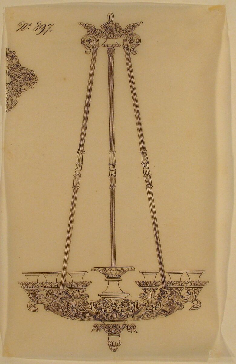 Design for a Chandelier, Anonymous, French, 19th century, Pen and brown ink.