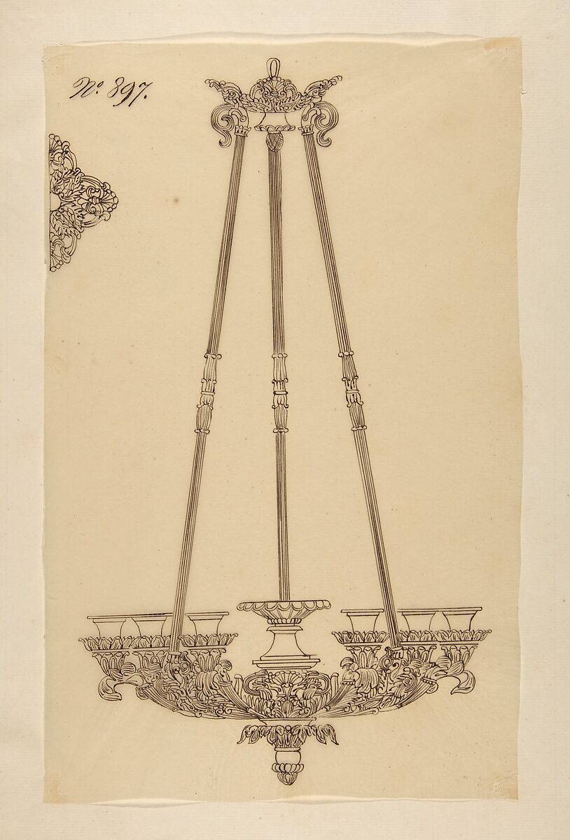 Design for a Chandelier, Anonymous, French, 19th century, Pen and brown ink. 