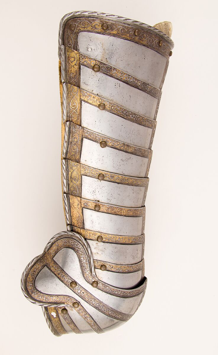 Right Thigh and Knee Defense (Cuisse and Poleyn) for the Armor of Sir John 
Scudamore (1541 or 1542–1623), Daniel Tachaux (French, 1857–1928, active in France and America), Steel, gold, leather, American, New York