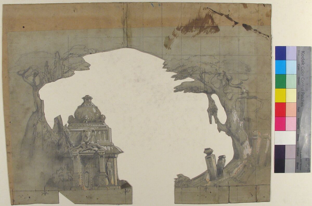 Design for a Stage Set at the Opéra, Paris, Eugène Cicéri (French, Paris 1813–1890 Fontainebleau), Graphite, heightened with white