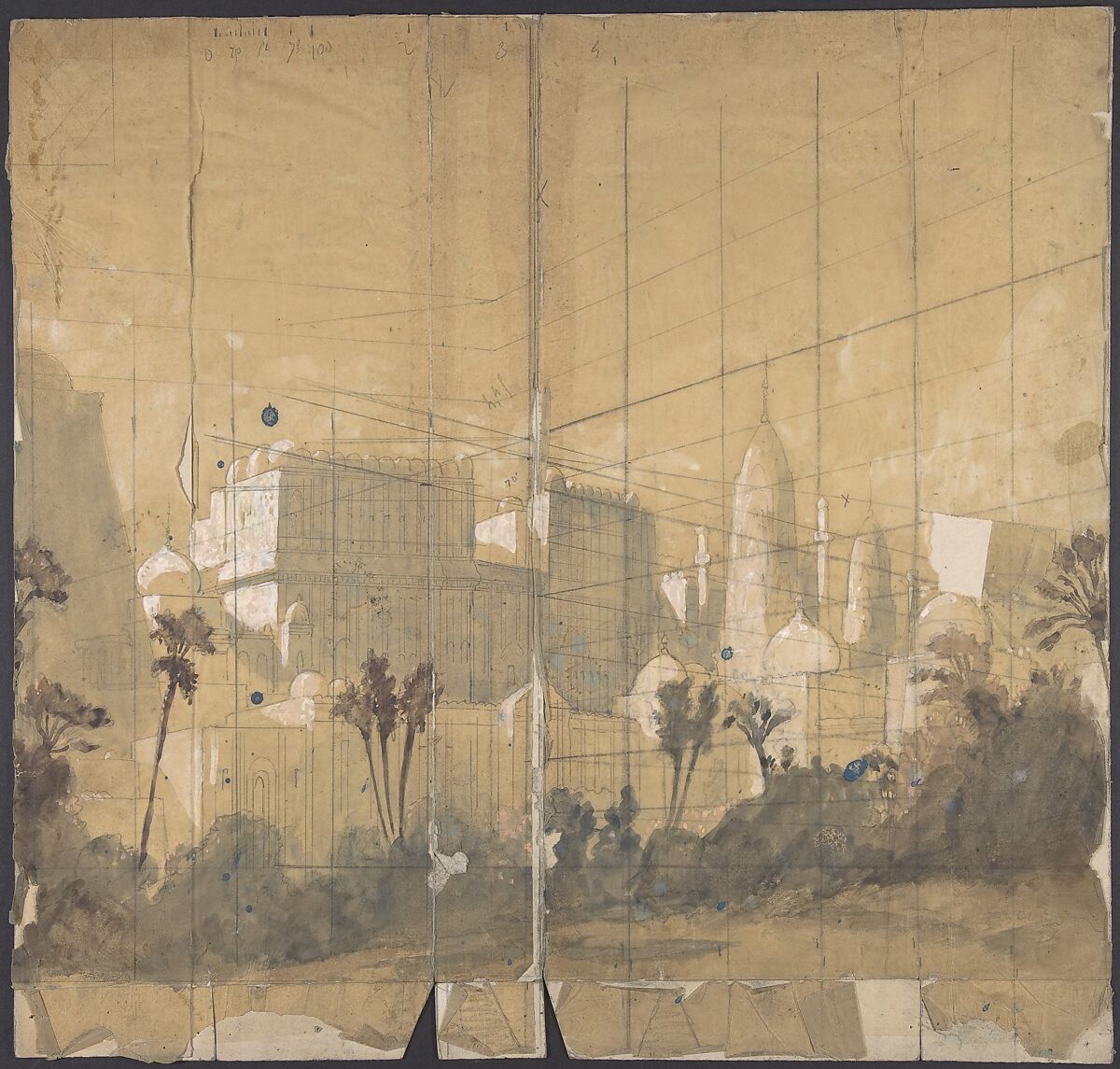 Design for a Stage Set at the Opéra, Paris, Eugène Cicéri (French, Paris 1813–1890 Fontainebleau), Graphite, watercolor, and gouache 