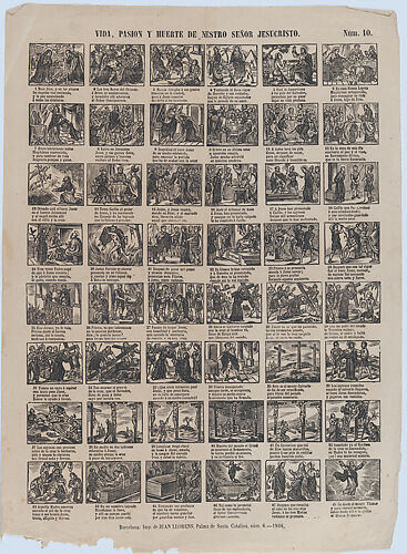 Broadside with 48 scenes of the life of Jesus Christ