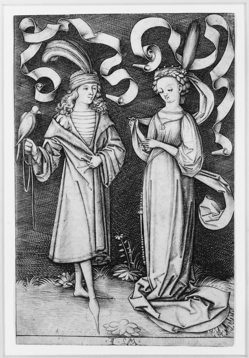 The Falconer and the Lady, from "Scenes of Daily Life", Israhel van Meckenem (German, Meckenem ca. 1440/45–1503 Bocholt), Engraving