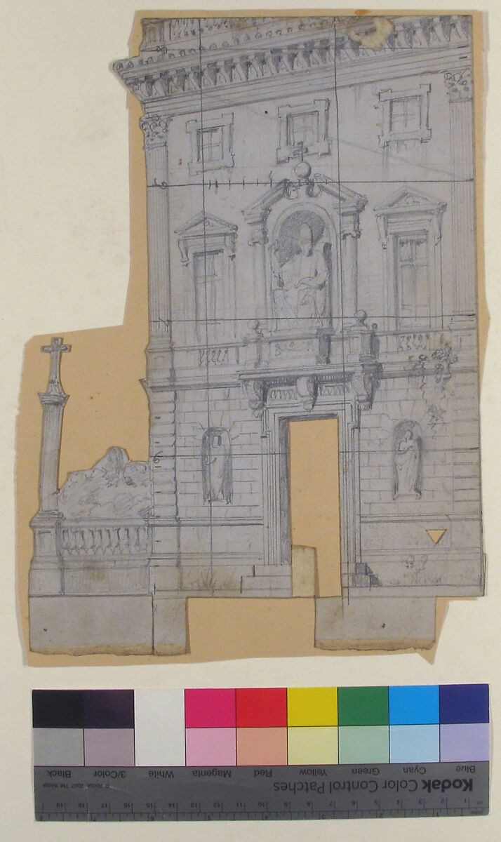 Design for a Stage Set at the Opéra, Paris: Building Façade, Eugène Cicéri (French, Paris 1813–1890 Fontainebleau), Graphite