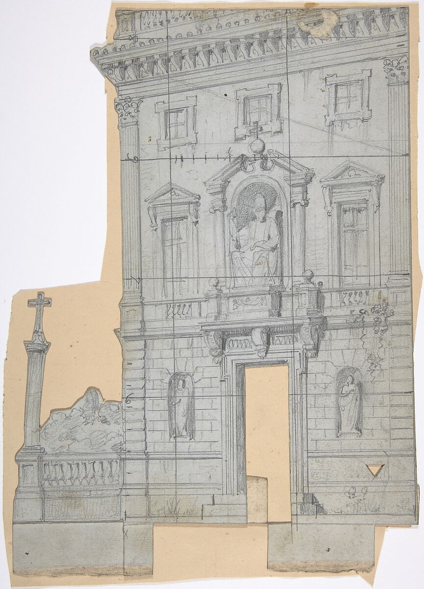 Design for a Stage Set at the Opéra, Paris: Building Façade, Eugène Cicéri (French, Paris 1813–1890 Fontainebleau), Graphite 