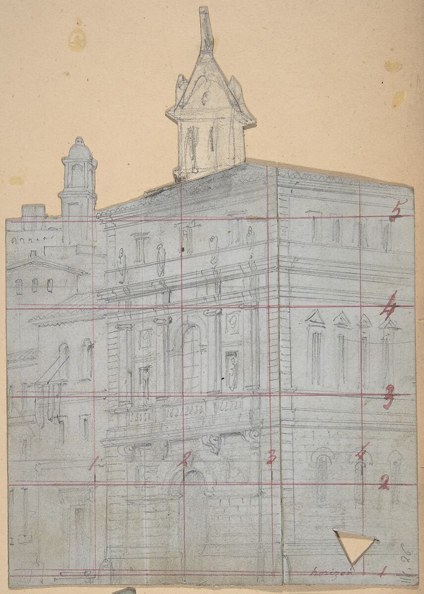 Design for a Stage Set at the Opéra, Paris, Eugène Cicéri (French, Paris 1813–1890 Fontainebleau), Graphite; framing lines in pen and red ink 