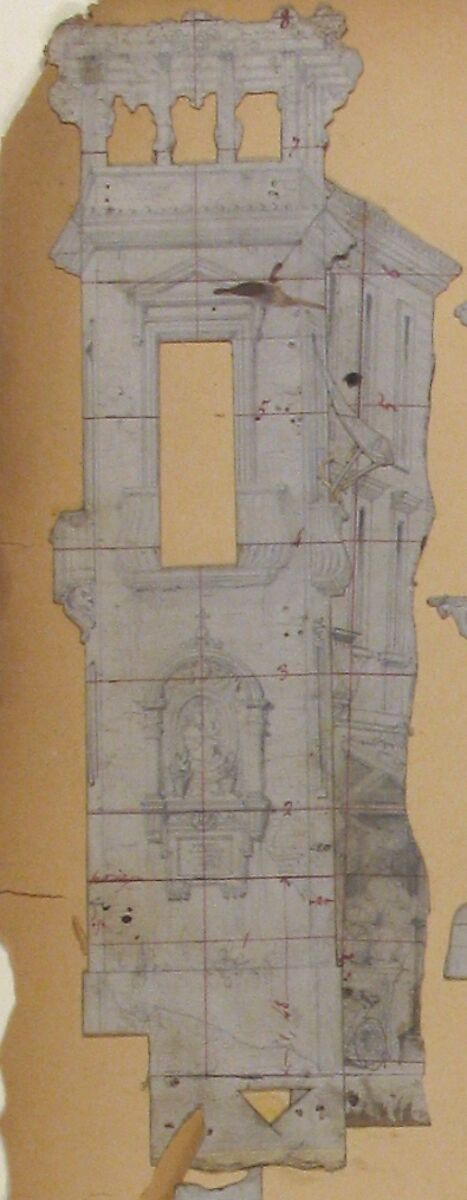 Design for a Stage Set at the Opéra, Paris, Eugène Cicéri (French, Paris 1813–1890 Fontainebleau), Graphite; Squaring lines in pen and red ink