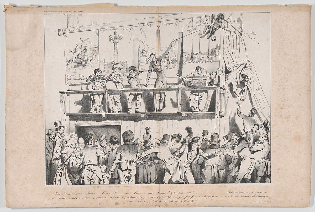 Zing! Zing! Boom Boom Boom!!! The Show of the Grrrreat Political Tumblers, from "L'Association Mensuelle no. 13", J. J. Grandville  French, Lithograph on chine collé