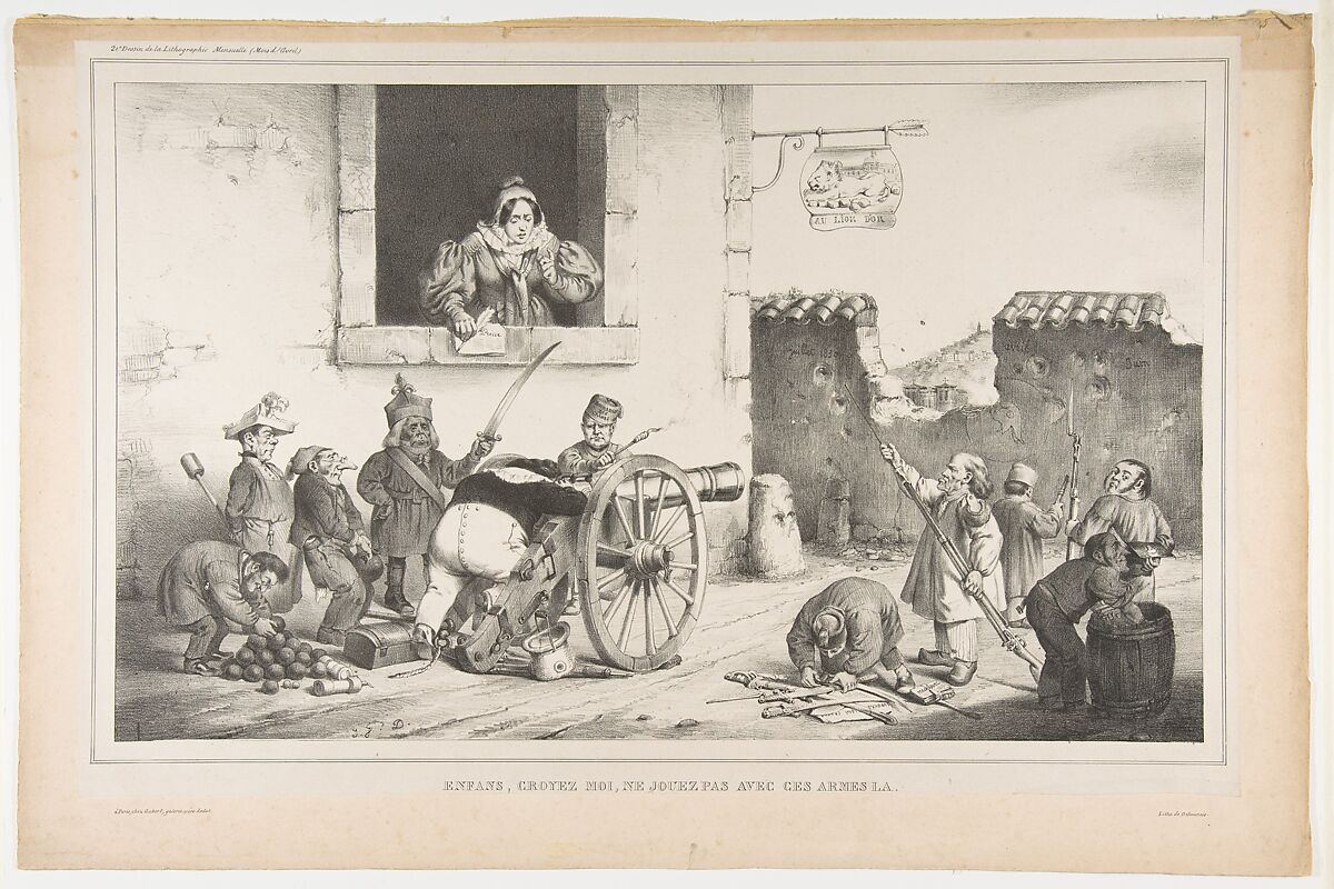Children, Obey Me, Do Not Play With Those Weapons, from "L'Association Mensuelle no. 21", J. J. Grandville (French, Nancy 1803–1847 Vanves), Lithograph on chine collé 
