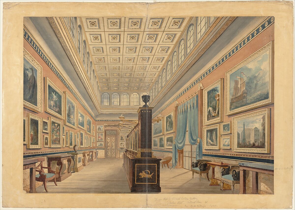 The Flemish Picture Gallery, the Mansion of Thomas Hope, Duchess Street, Portland Place, Robert William Billings (British, London 1812–1874 London), Watercolor 